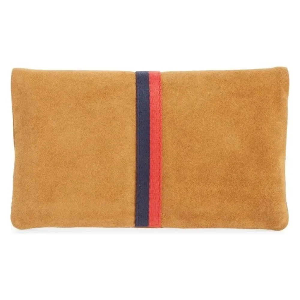 Clare V Camel Stripe Suede Leather Foldover Clutch Purse - Picture 5 of 13